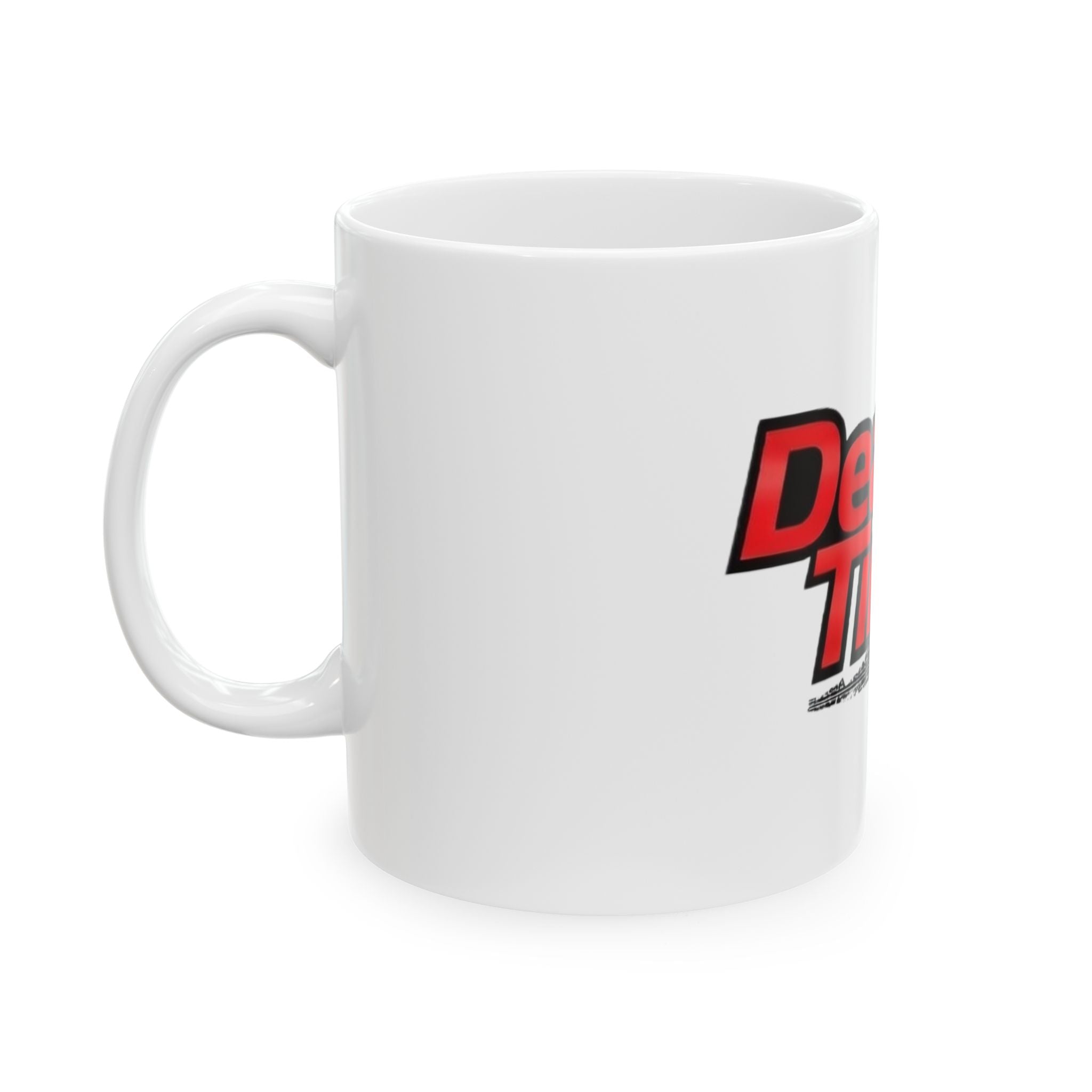 Death Tires Ceramic Mug — Red Racing Logo Coffee Cup (11oz & 15oz)